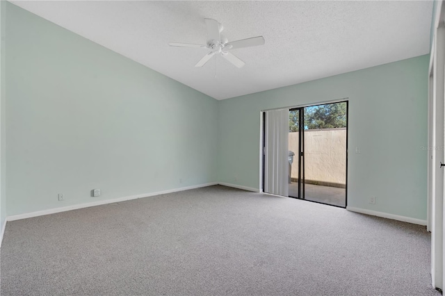 spare room with light carpet, a textured ceiling, and ceiling fan