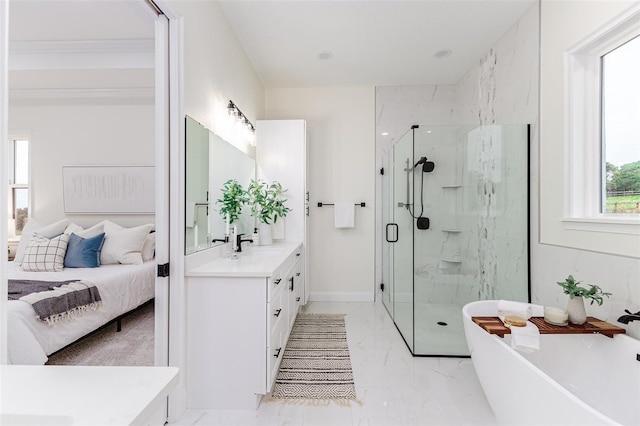 1001 Cody Bluffs Rd, Babson Park, FL 33827 - full bath with a marble finish shower, marble finish floors, vanity, a freestanding tub, and ensuite bath