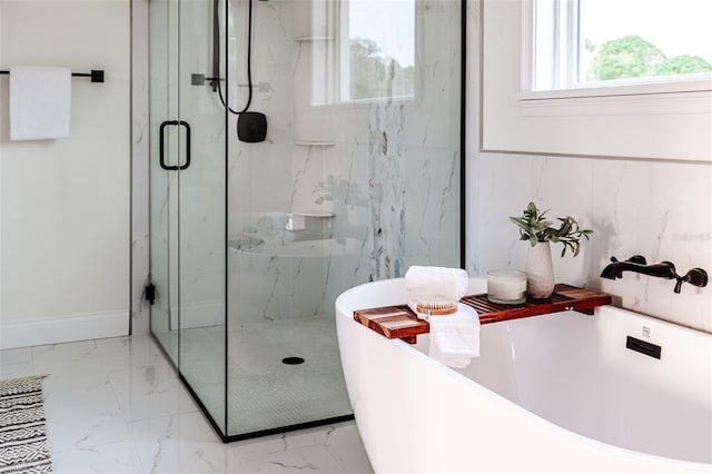 bathroom with independent shower and bath