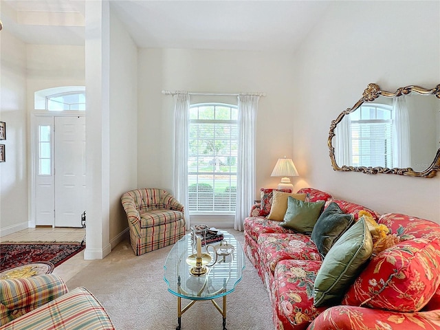 living room featuring light colored carpet