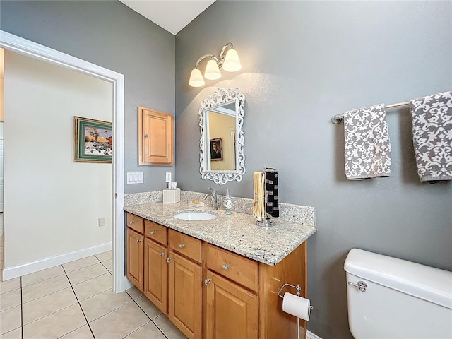 bathroom featuring toilet, vanity, and tile patterned floors