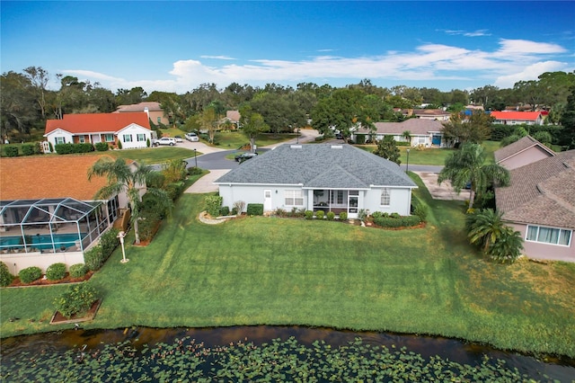 aerial view with a water view