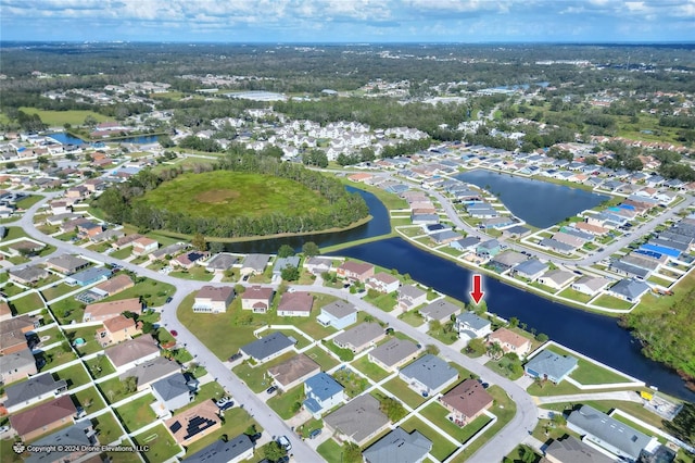 bird's eye view featuring a water view