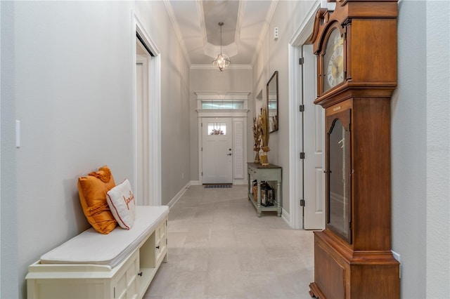 mudroom featuring ornamental molding