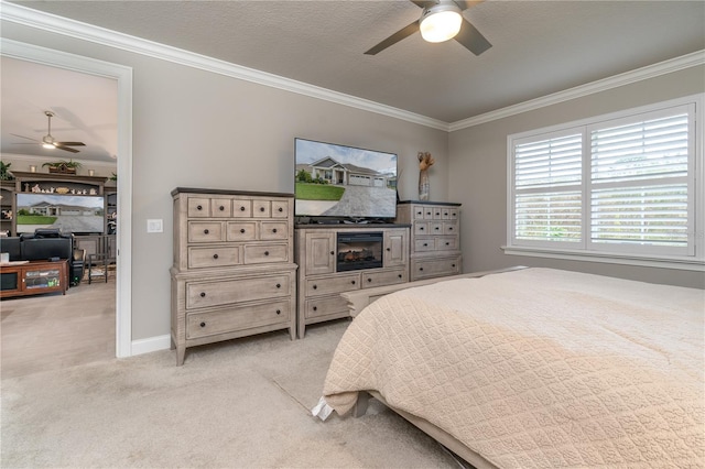 7929 Lake James Blvd, Lakeland, FL 33810 - bedroom with ornamental molding, light carpet, and ceiling fan