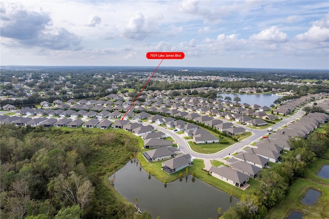 aerial view featuring a water view