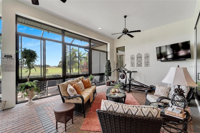 living room featuring ceiling fan