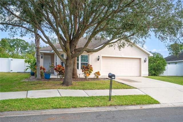 view of front of house featuring a front yard and a garage