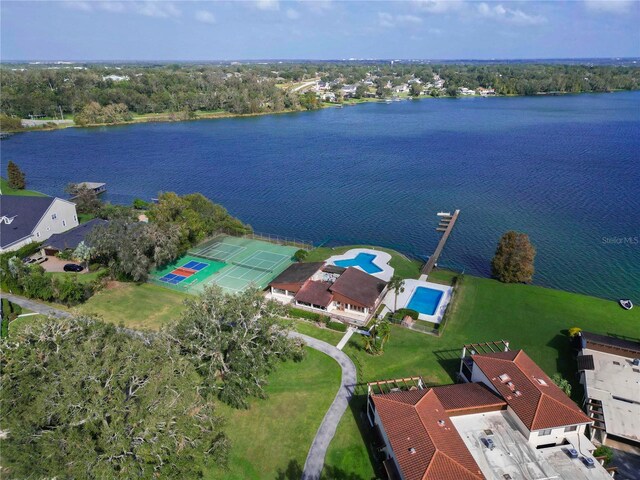 aerial view with a water view