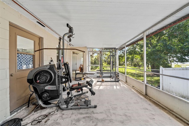 workout area with concrete flooring