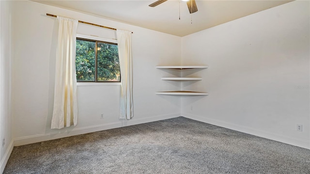 unfurnished room with carpet flooring and ceiling fan