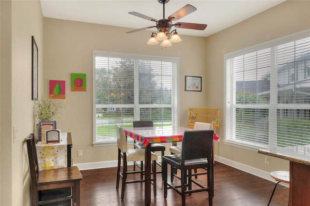 1935 Austin Ter, Winter Haven, FL 33884 - dining area featuring dark wood-type flooring, baseboards, and ceiling fan
