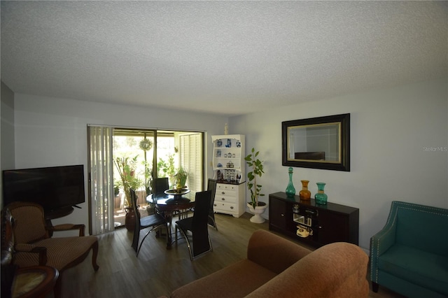 living room featuring hardwood / wood-style floors and a textured ceiling