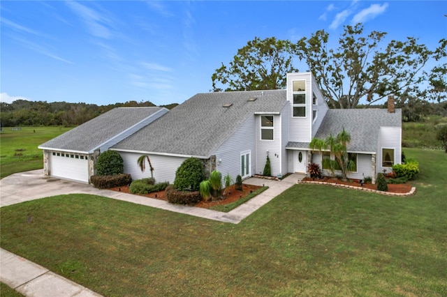 view of front facade featuring a front lawn and a garage