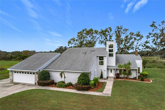 view of front of property with a garage and a front yard