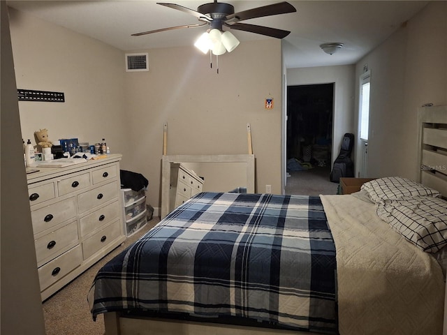 bedroom featuring carpet flooring and ceiling fan