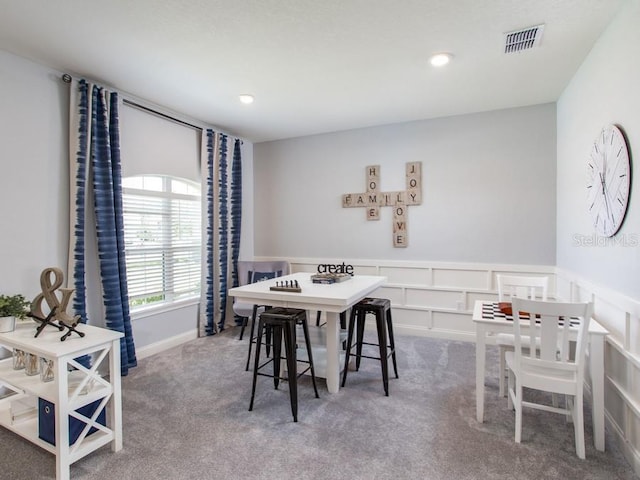 view of carpeted dining room