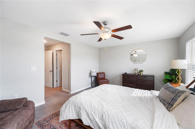 bedroom featuring ceiling fan and carpet floors