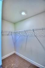 spacious closet featuring dark colored carpet