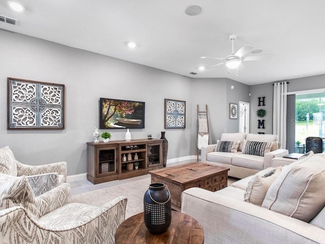 living room featuring ceiling fan