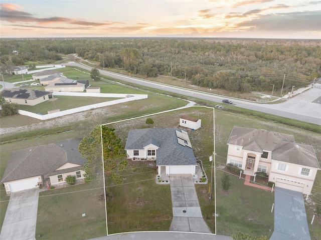 view of aerial view at dusk