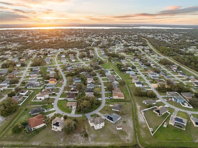 view of aerial view at dusk