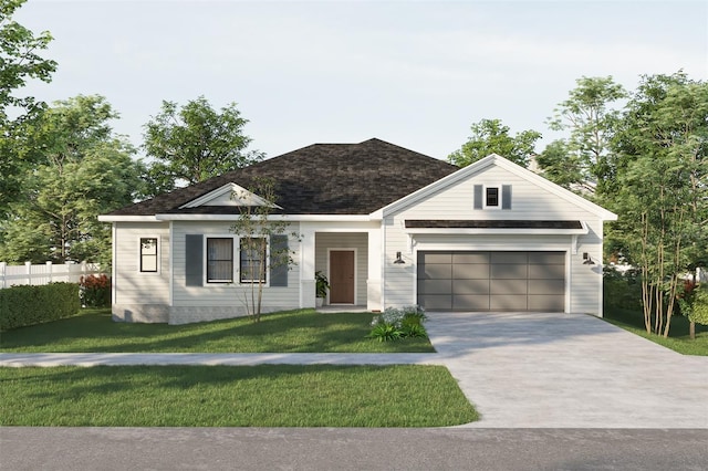 view of front facade with a garage and a front lawn