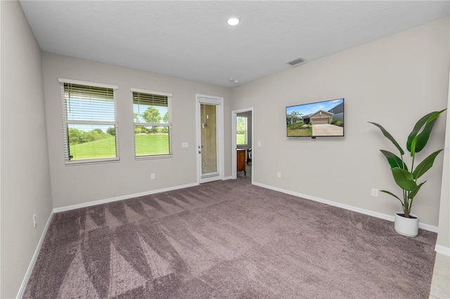 empty room featuring carpet and a textured ceiling