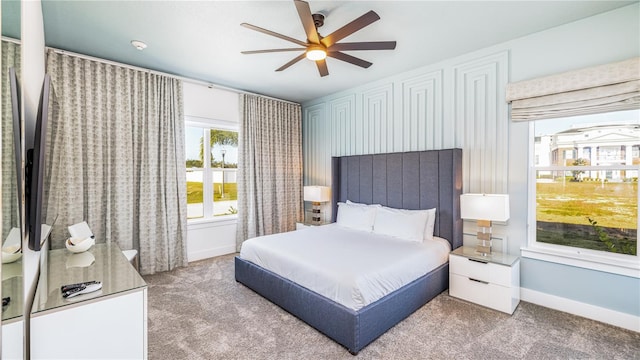 bedroom featuring carpet and ceiling fan