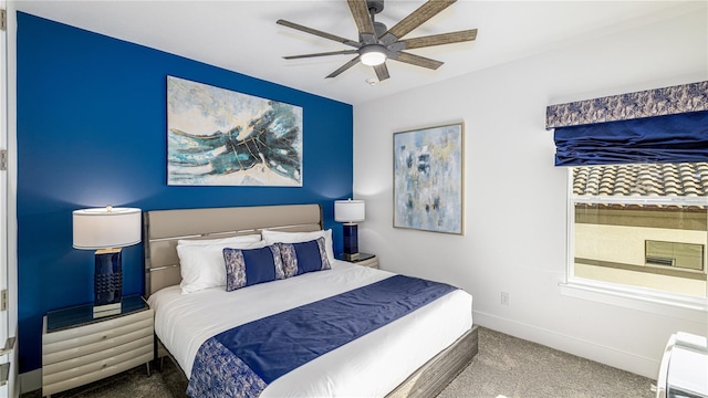 bedroom with carpet flooring and ceiling fan