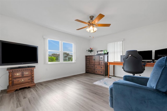 interior space featuring ceiling fan and light hardwood / wood-style floors