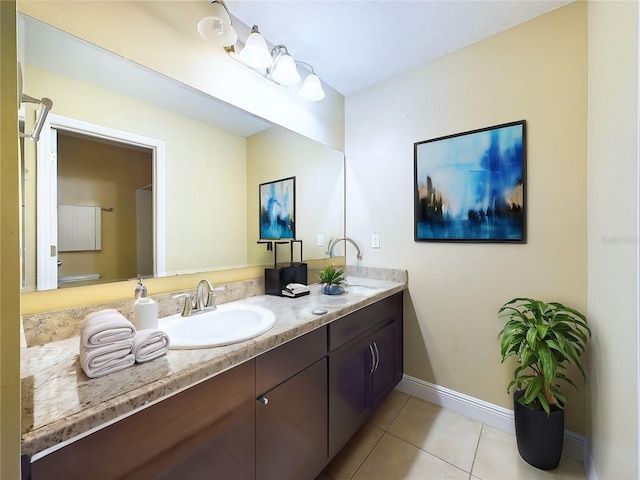 bathroom featuring tile patterned floors, vanity, and toilet