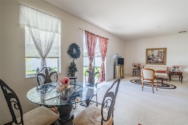 carpeted dining room featuring a wealth of natural light