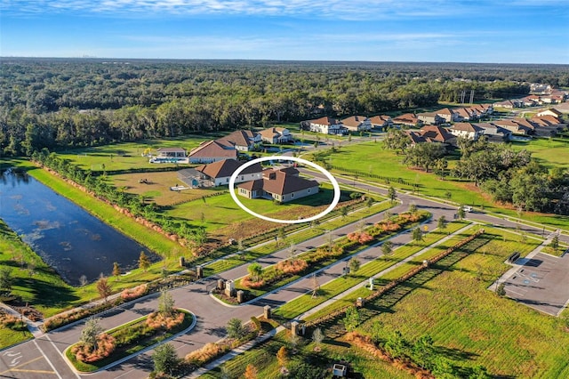 aerial view with a water view