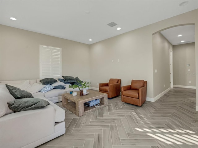 living room with light parquet flooring