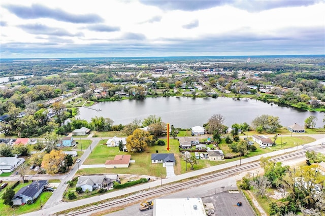 bird's eye view featuring a water view