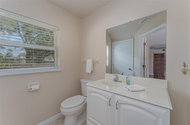 bathroom featuring tile patterned flooring, vanity, and toilet