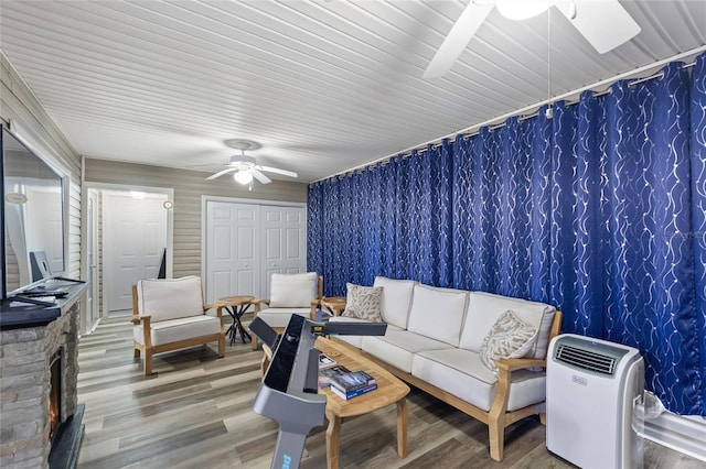 living room with hardwood / wood-style floors