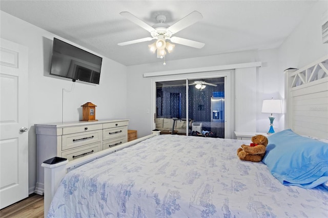 bedroom featuring a closet, ceiling fan, and light hardwood / wood-style flooring