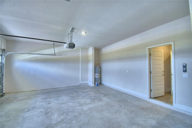garage with electric water heater, baseboards, and a garage door opener
