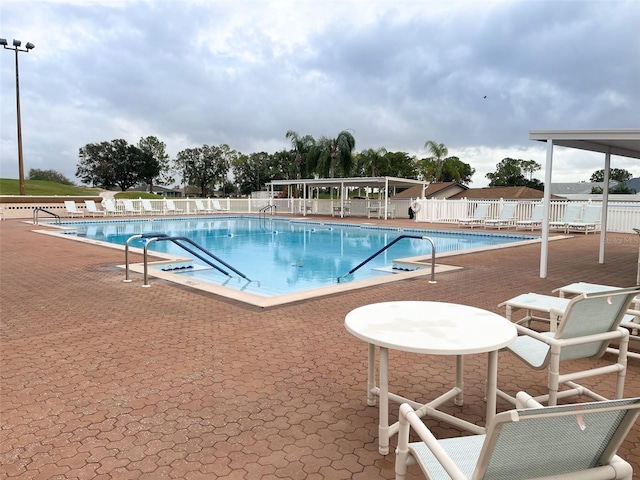 view of swimming pool with a patio