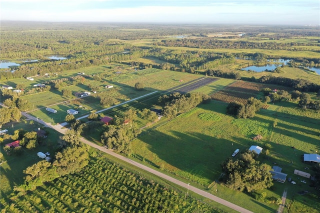 birds eye view of property with a rural view and a water view