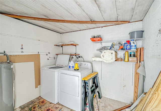 laundry room with washer and clothes dryer and water heater