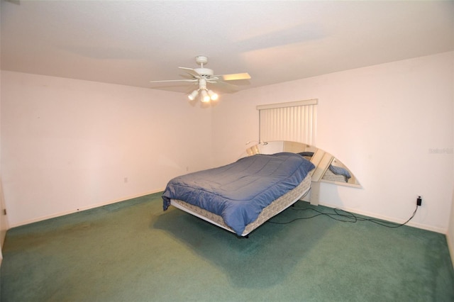 bedroom featuring ceiling fan and carpet floors