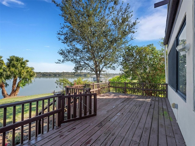 wooden deck with a water view