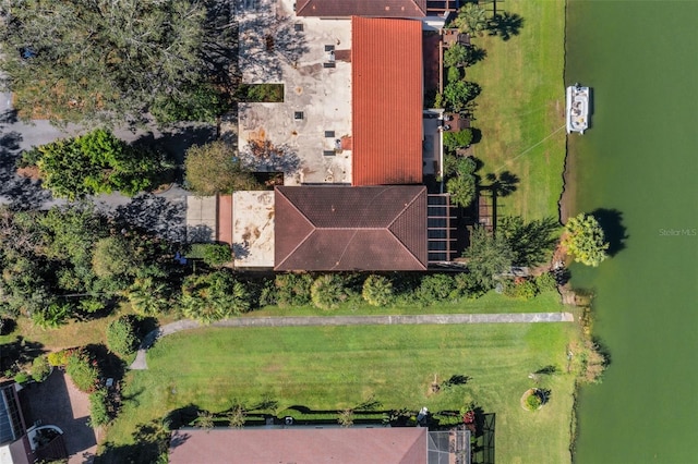 aerial view featuring a water view