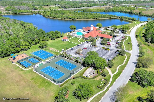 bird's eye view featuring a water view