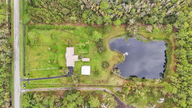 bird's eye view featuring a water view