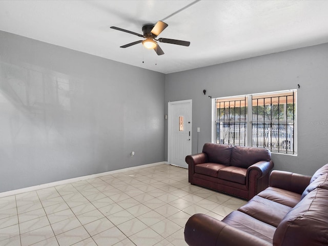 living room featuring ceiling fan