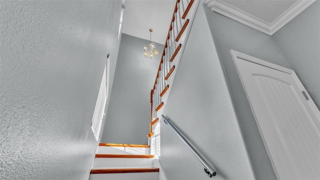 stairs featuring ornamental molding